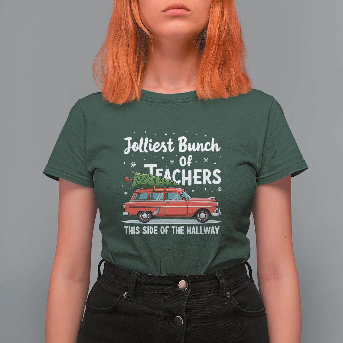 Funny Christmas Teacher T Shirt For Women Jolliest Bunch Of Teachers This Side Of The Hallway Xmas PJ Gift - Wonder Print Shop