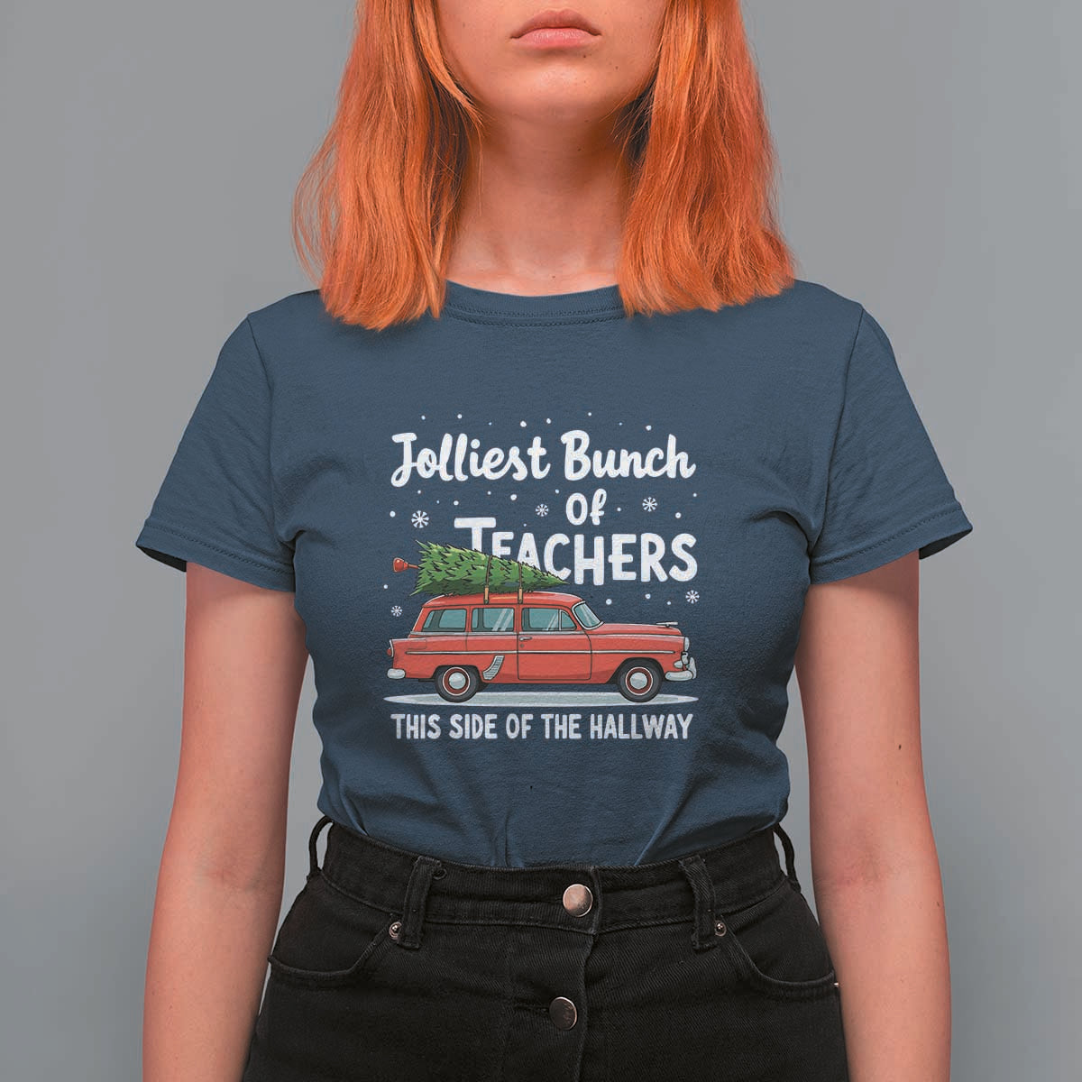 Funny Christmas Teacher T Shirt For Women Jolliest Bunch Of Teachers This Side Of The Hallway Xmas PJ Gift - Wonder Print Shop