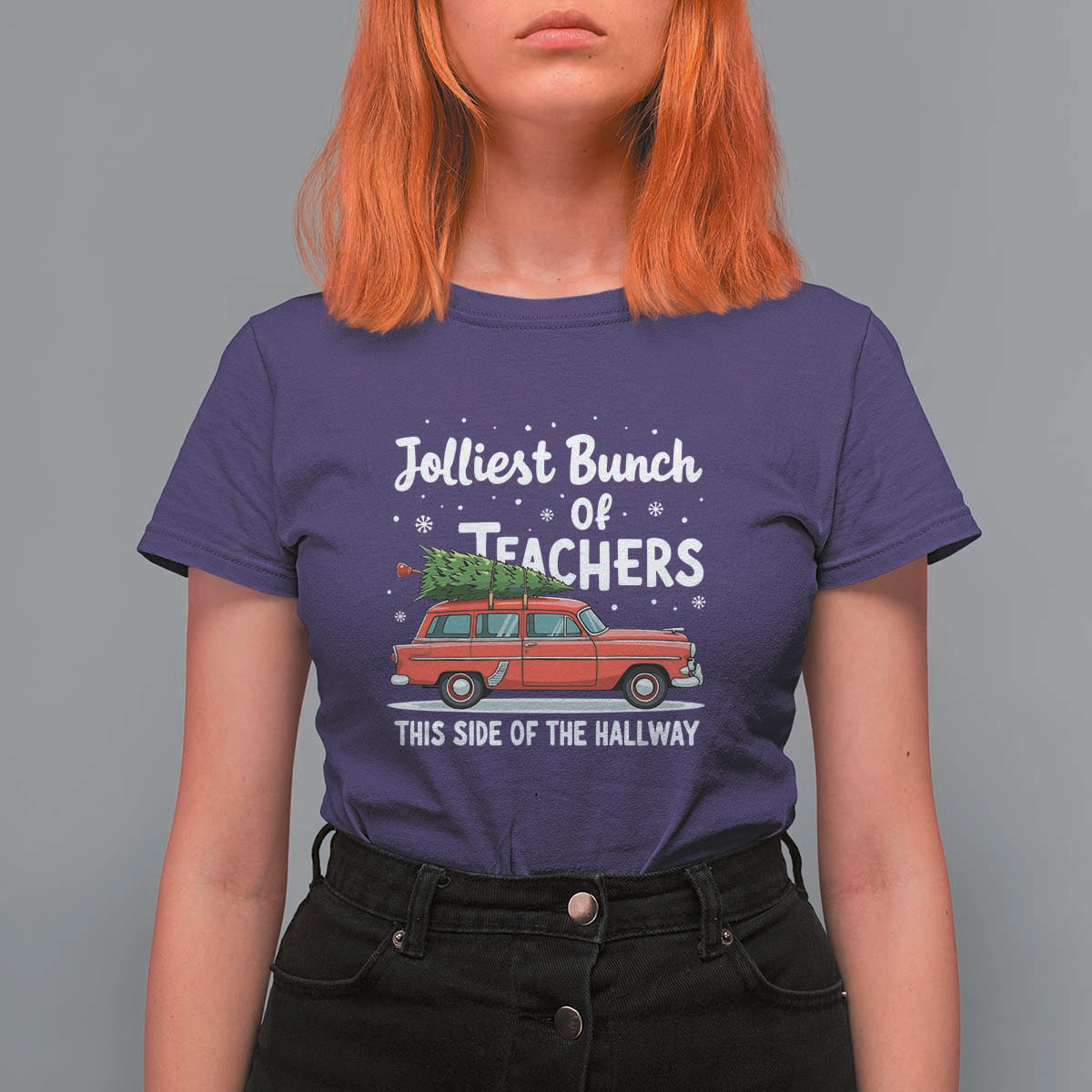 Funny Christmas Teacher T Shirt For Women Jolliest Bunch Of Teachers This Side Of The Hallway Xmas PJ Gift - Wonder Print Shop