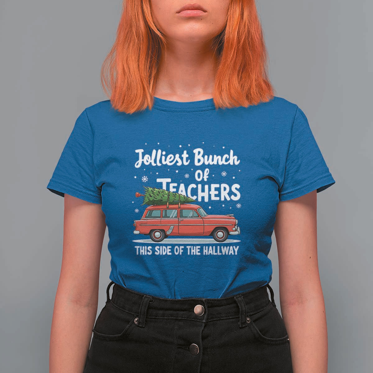Funny Christmas Teacher T Shirt For Women Jolliest Bunch Of Teachers This Side Of The Hallway Xmas PJ Gift - Wonder Print Shop