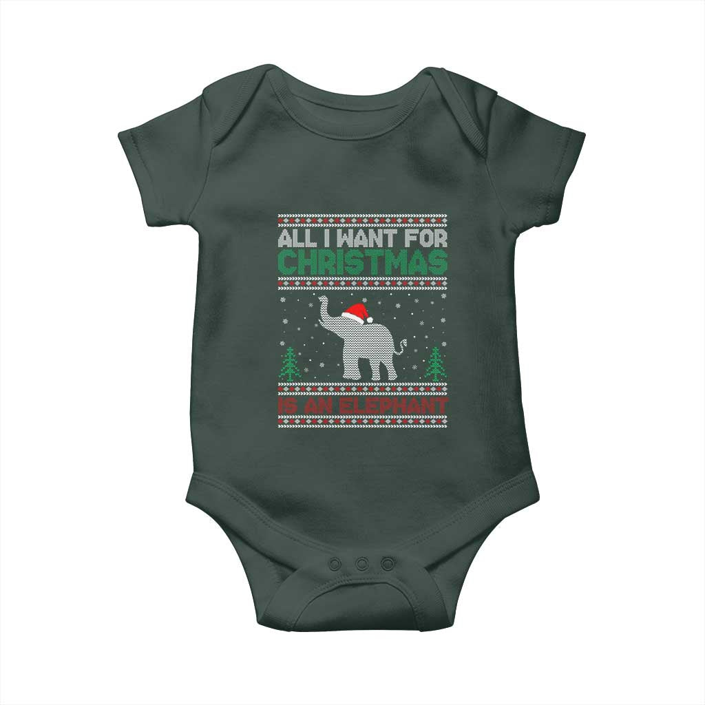 Christmas Elephant Baby Onesie All I Want for Xmas Is An Elephant Ugly Sweater