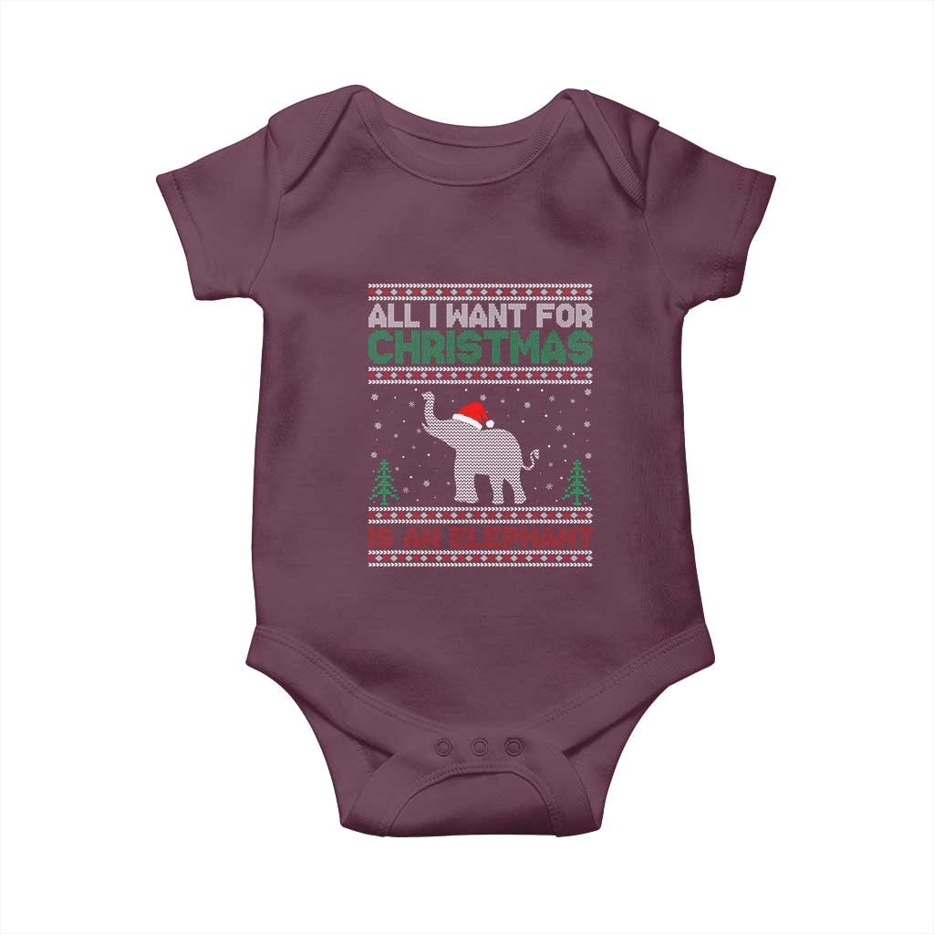 Christmas Elephant Baby Onesie All I Want for Xmas Is An Elephant Ugly Sweater
