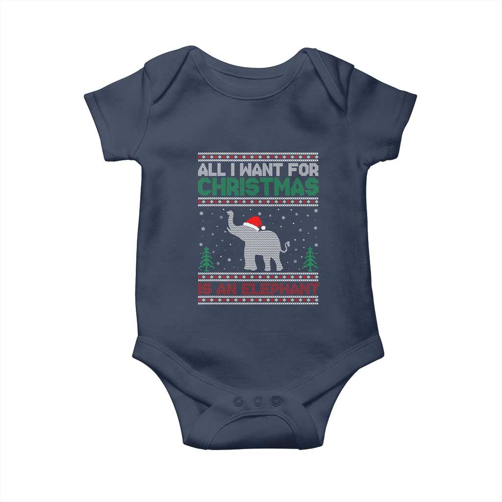 Christmas Elephant Baby Onesie All I Want for Xmas Is An Elephant Ugly Sweater