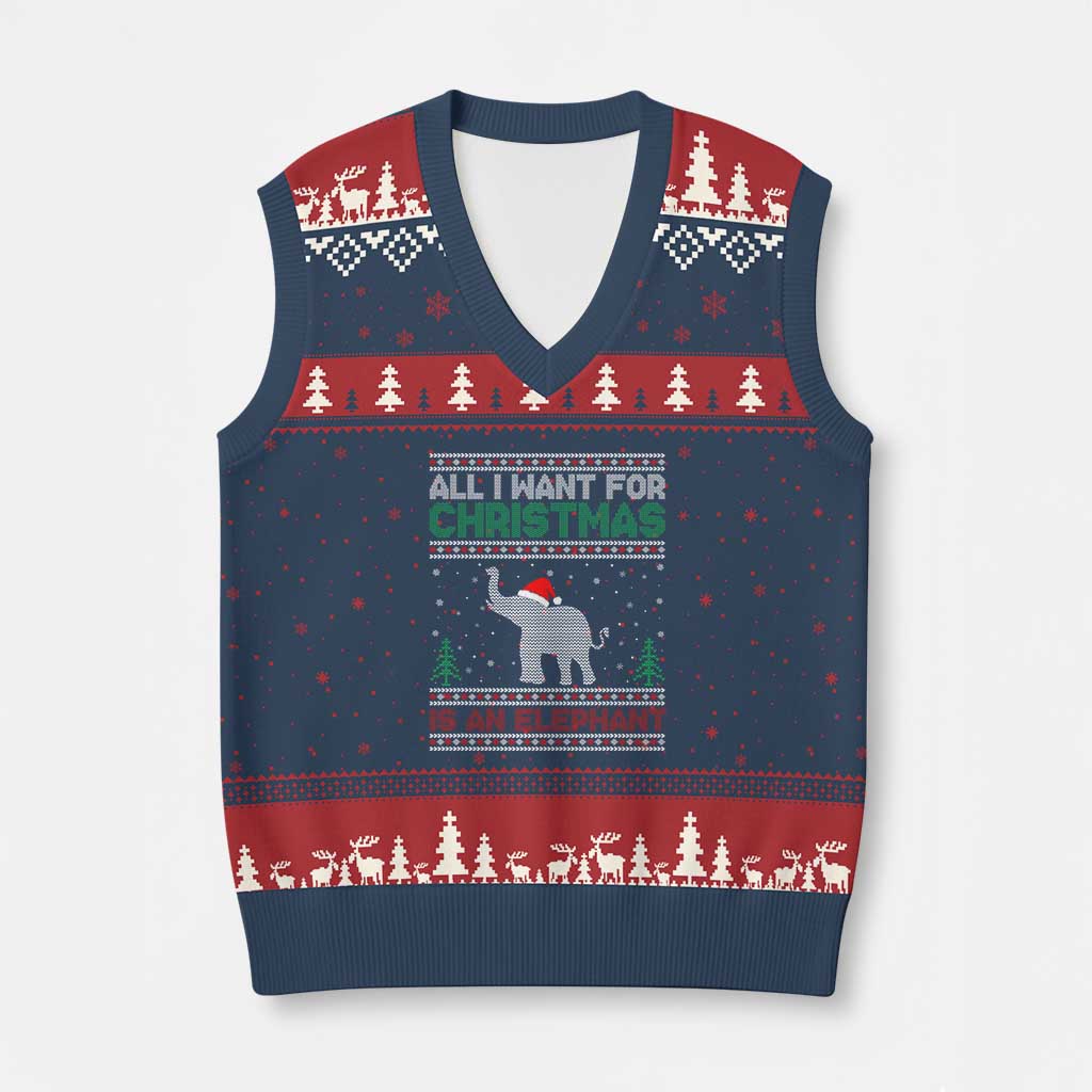 Xmas Elephant V-Neck Knit Sweater Vest All I Want for Xmas Is An Elephant Ugly Sweater - Wonder Print Shop