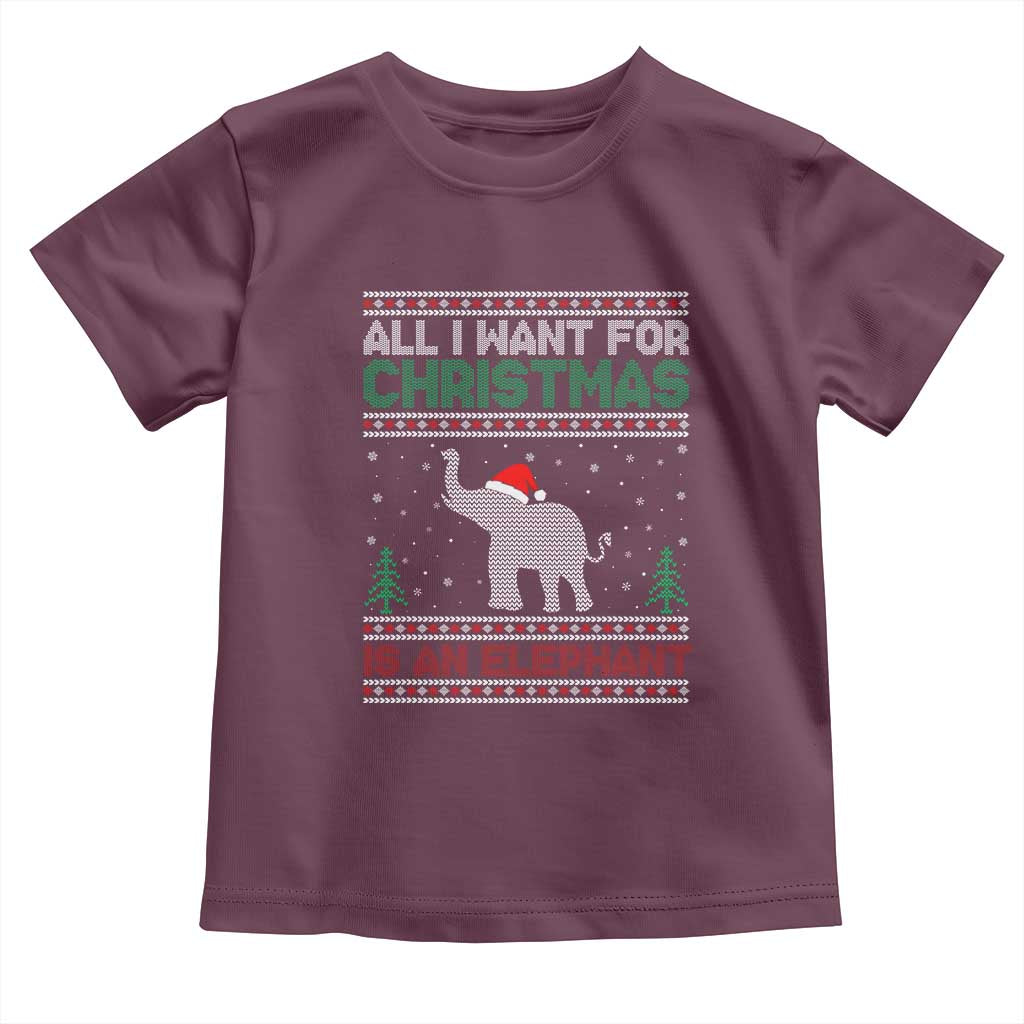 Christmas Elephant Toddler T Shirt All I Want for Xmas Is An Elephant Ugly Sweater
