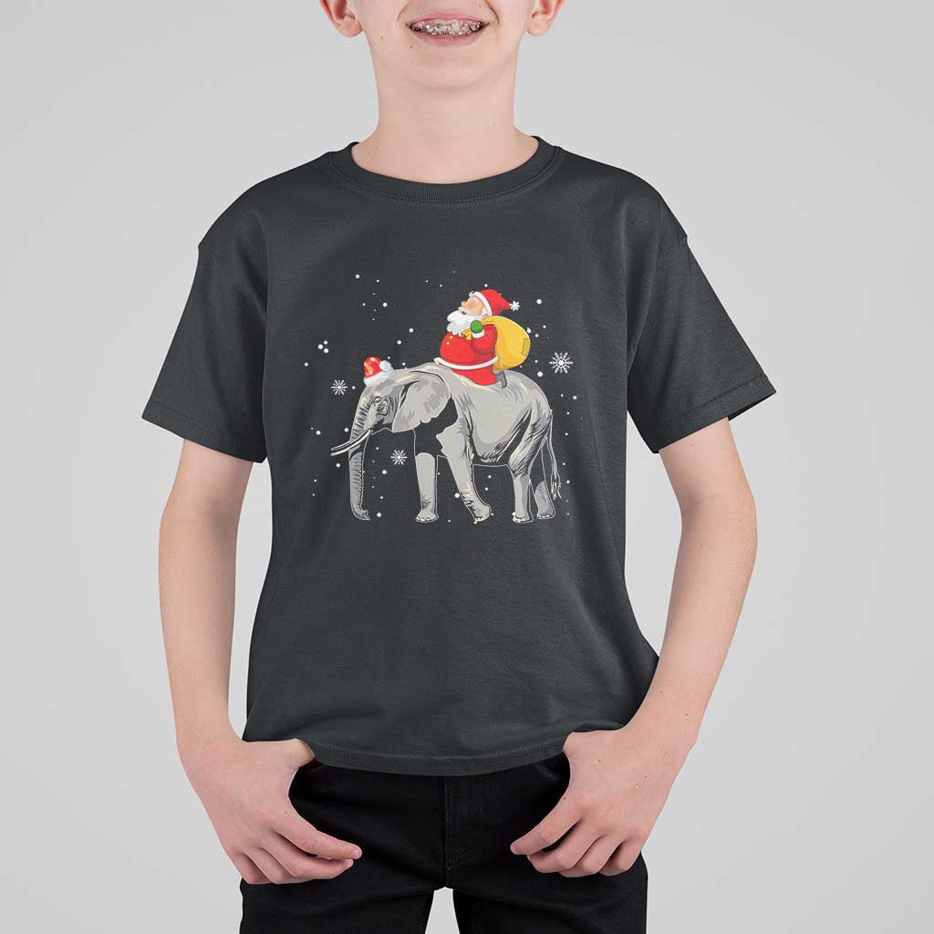 Christmas Santa Riding Elephant T Shirt For Kid Xmas Tree Light Funny Festive - Wonder Print Shop