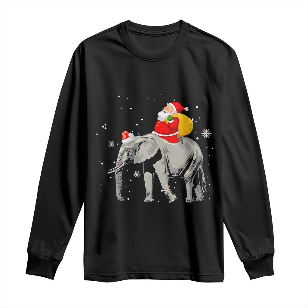 Christmas Santa Riding Elephant Long Sleeve Shirt Xmas Tree Light Funny Festive