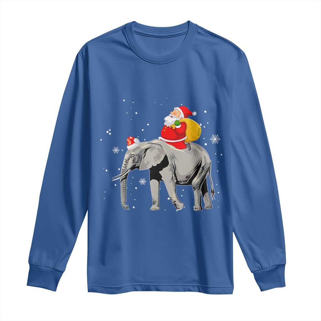 Christmas Santa Riding Elephant Long Sleeve Shirt Xmas Tree Light Funny Festive