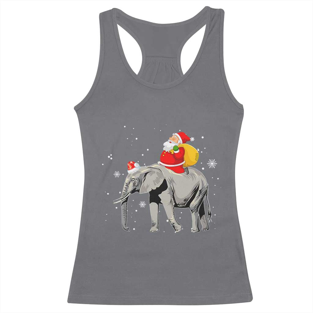 Christmas Santa Riding Elephant Racerback Tank Top Xmas Tree Light Funny Festive