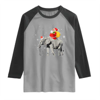 Christmas Santa Riding Elephant Raglan Shirt Xmas Tree Light Funny Festive