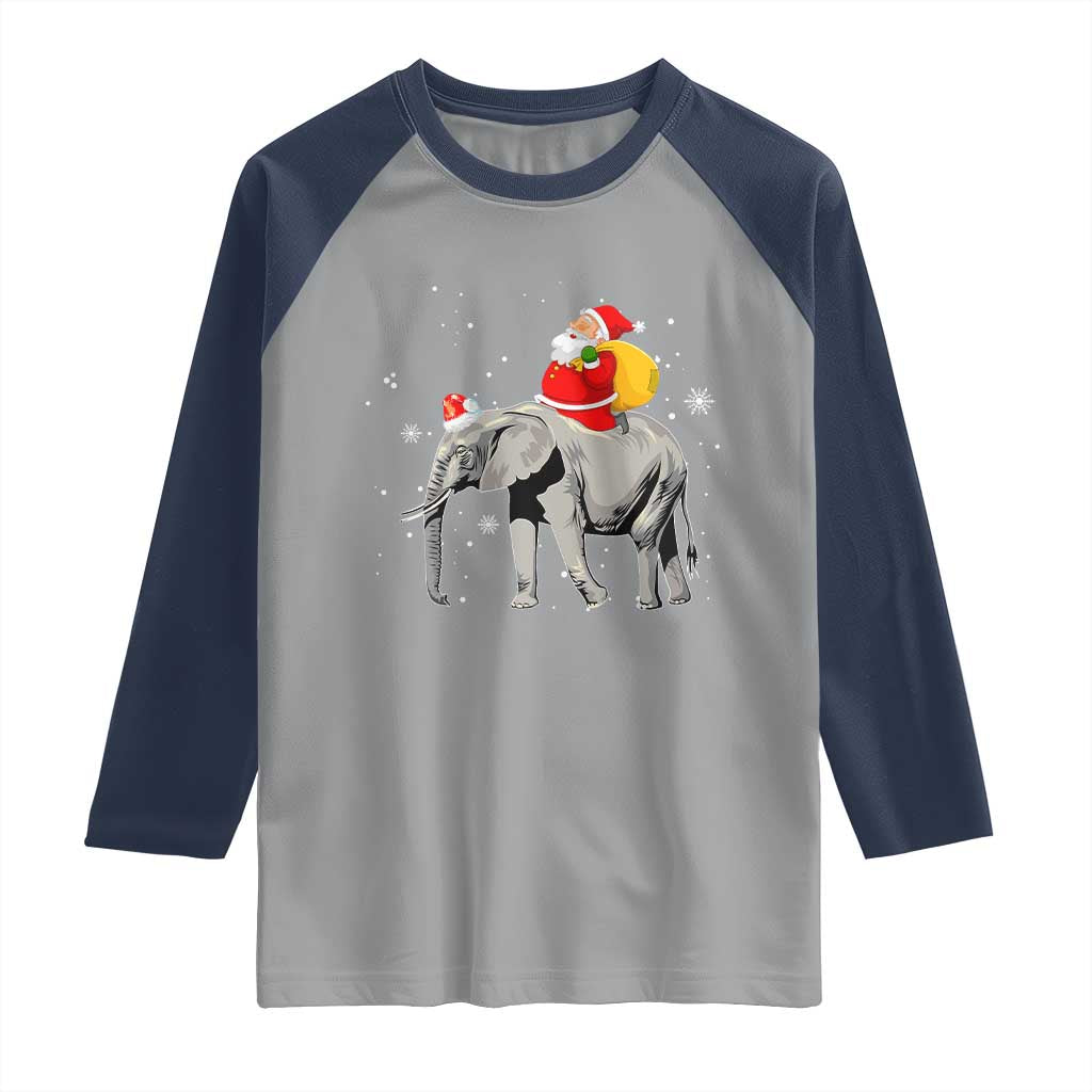 Christmas Santa Riding Elephant Raglan Shirt Xmas Tree Light Funny Festive