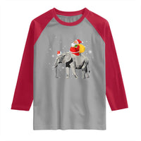Christmas Santa Riding Elephant Raglan Shirt Xmas Tree Light Funny Festive