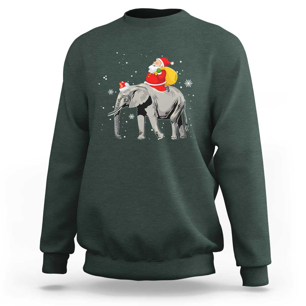 Christmas Santa Riding Elephant Sweatshirt Xmas Tree Light Funny Festive - Wonder Print Shop