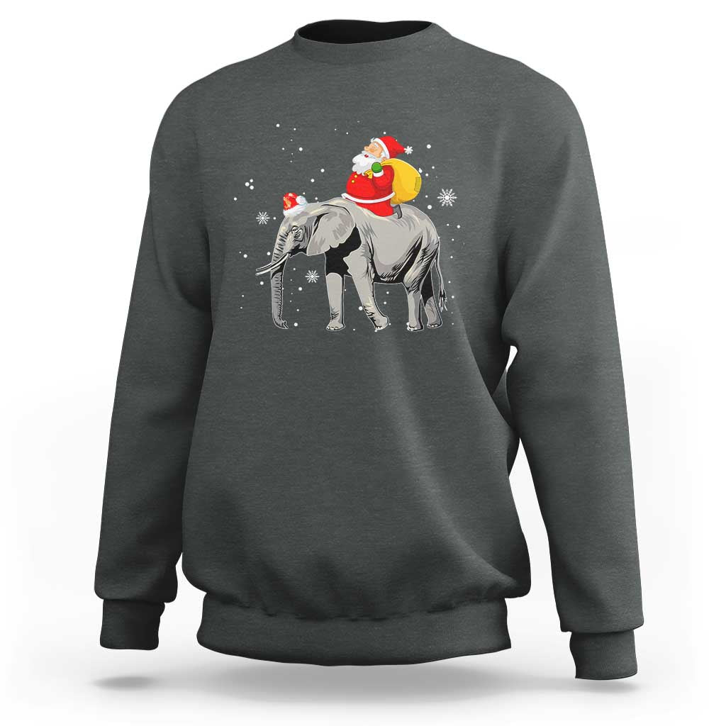 Christmas Santa Riding Elephant Sweatshirt Xmas Tree Light Funny Festive - Wonder Print Shop