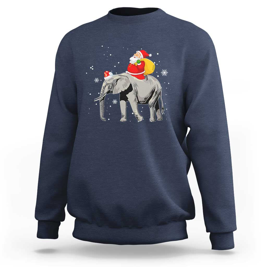 Christmas Santa Riding Elephant Sweatshirt Xmas Tree Light Funny Festive - Wonder Print Shop