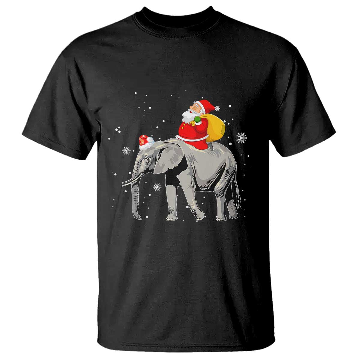Christmas Santa Riding Elephant T Shirt Xmas Tree Light Funny Festive - Wonder Print Shop