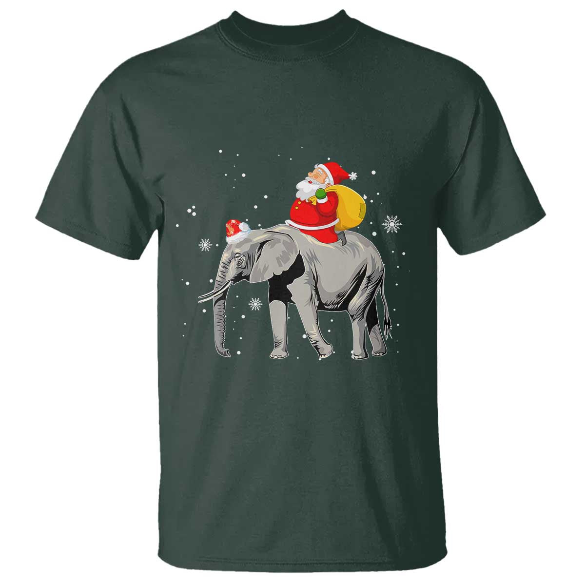 Christmas Santa Riding Elephant T Shirt Xmas Tree Light Funny Festive - Wonder Print Shop