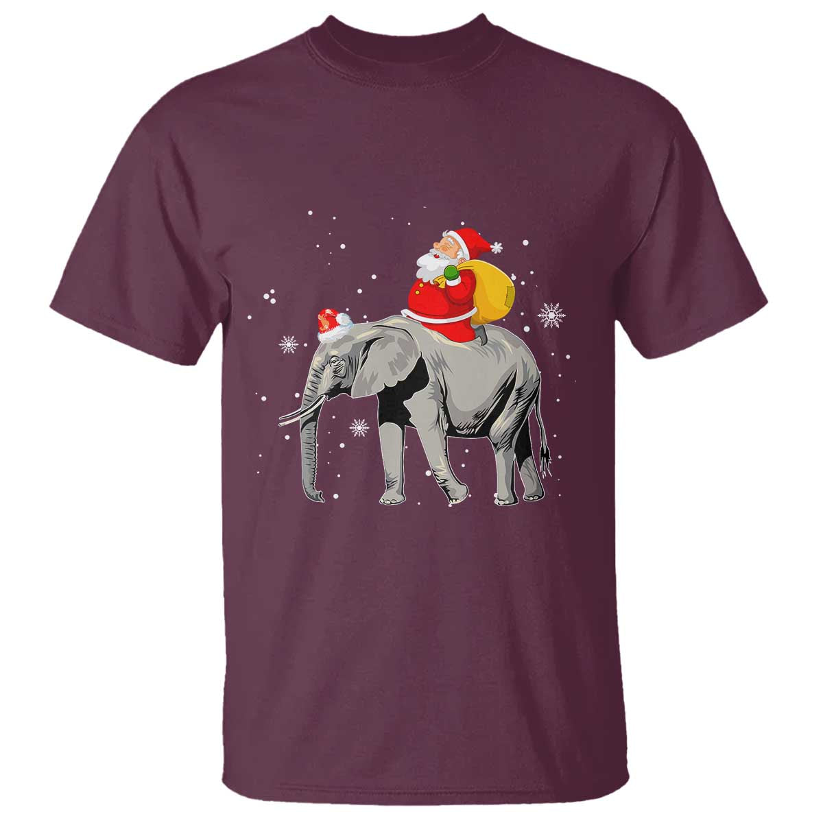 Christmas Santa Riding Elephant T Shirt Xmas Tree Light Funny Festive - Wonder Print Shop