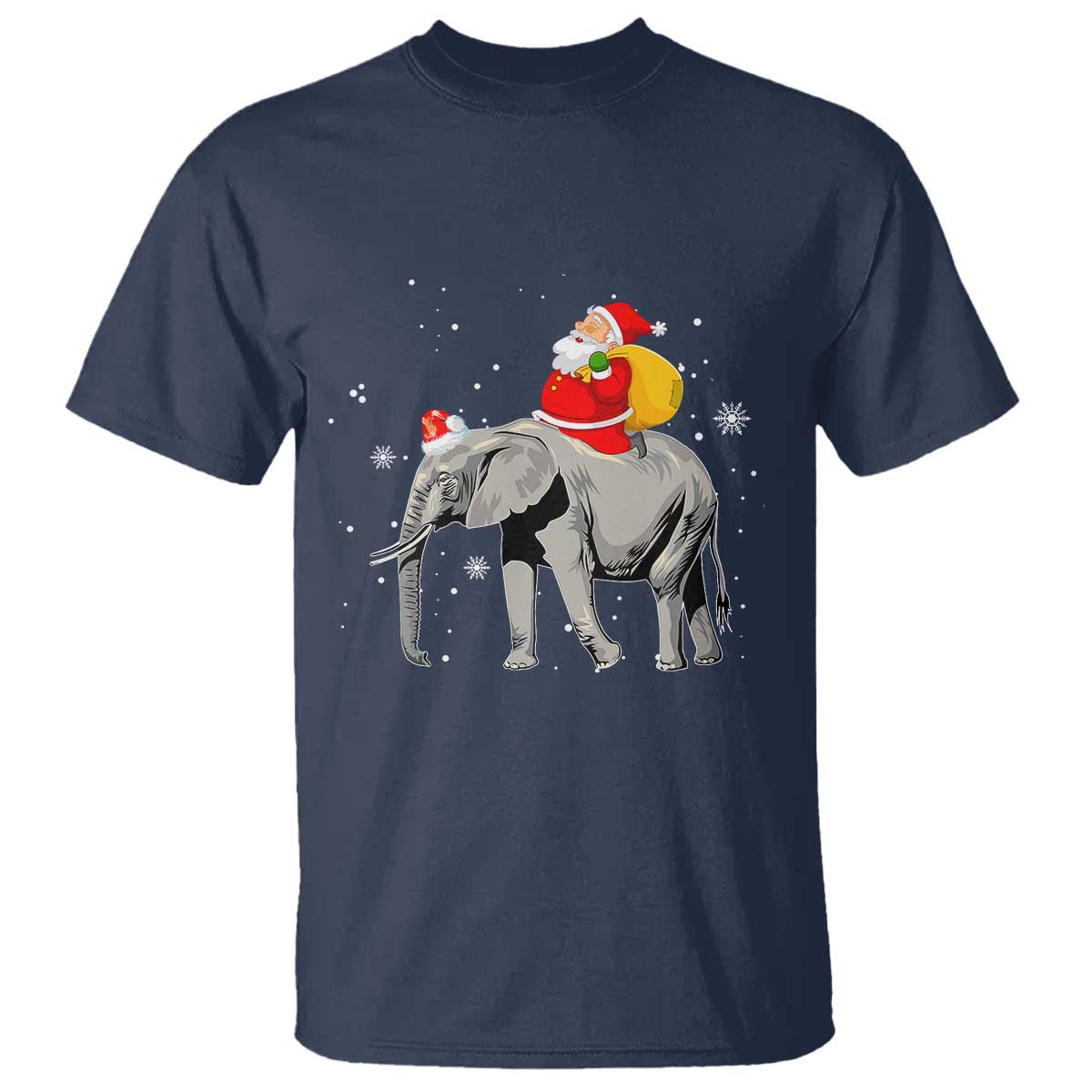 Christmas Santa Riding Elephant T Shirt Xmas Tree Light Funny Festive - Wonder Print Shop