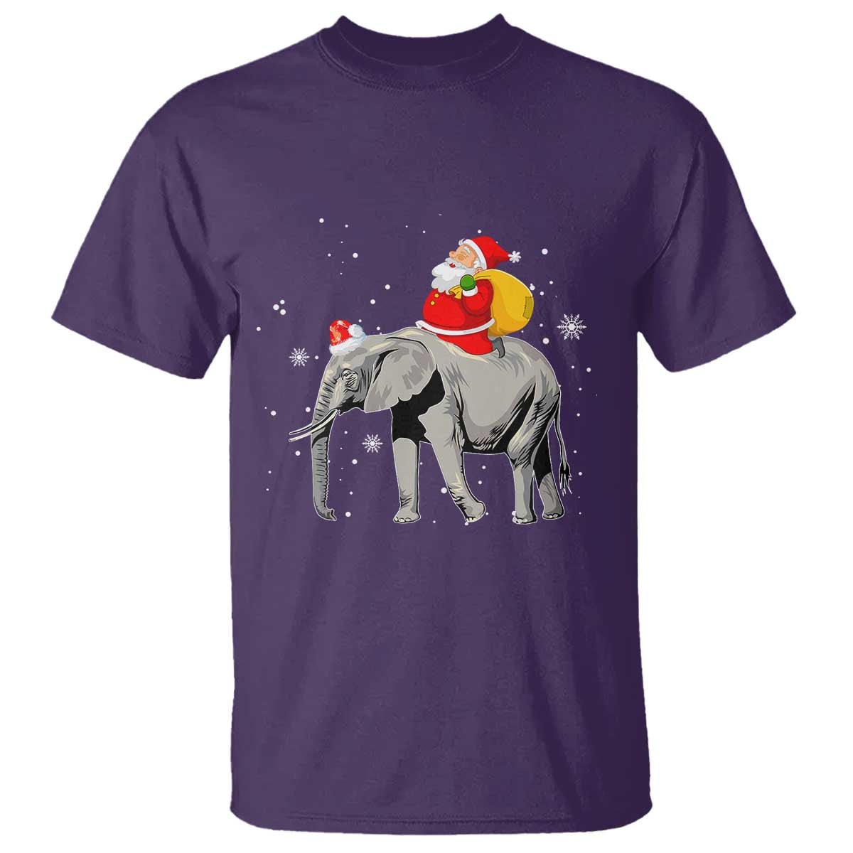 Christmas Santa Riding Elephant T Shirt Xmas Tree Light Funny Festive - Wonder Print Shop