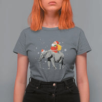 Christmas Santa Riding Elephant T Shirt For Women Xmas Tree Light Funny Festive - Wonder Print Shop