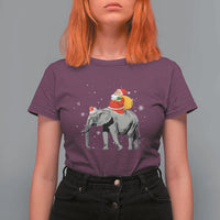 Christmas Santa Riding Elephant T Shirt For Women Xmas Tree Light Funny Festive - Wonder Print Shop