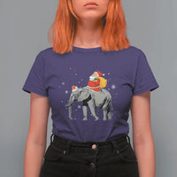 Christmas Santa Riding Elephant T Shirt For Women Xmas Tree Light Funny Festive - Wonder Print Shop