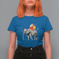 Christmas Santa Riding Elephant T Shirt For Women Xmas Tree Light Funny Festive - Wonder Print Shop