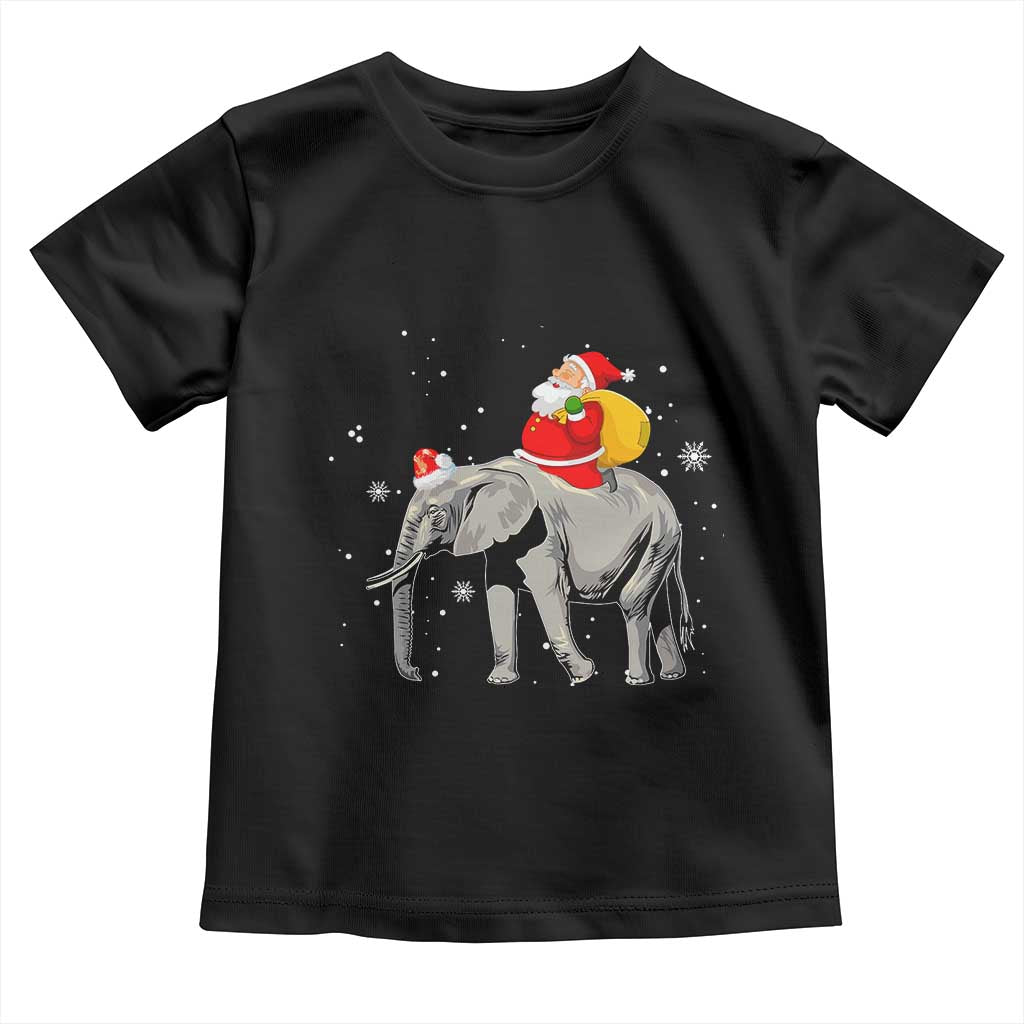 Christmas Santa Riding Elephant Toddler T Shirt Xmas Tree Light Funny Festive