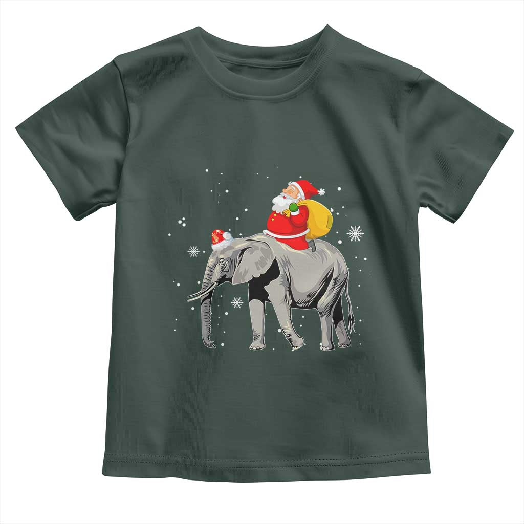 Christmas Santa Riding Elephant Toddler T Shirt Xmas Tree Light Funny Festive