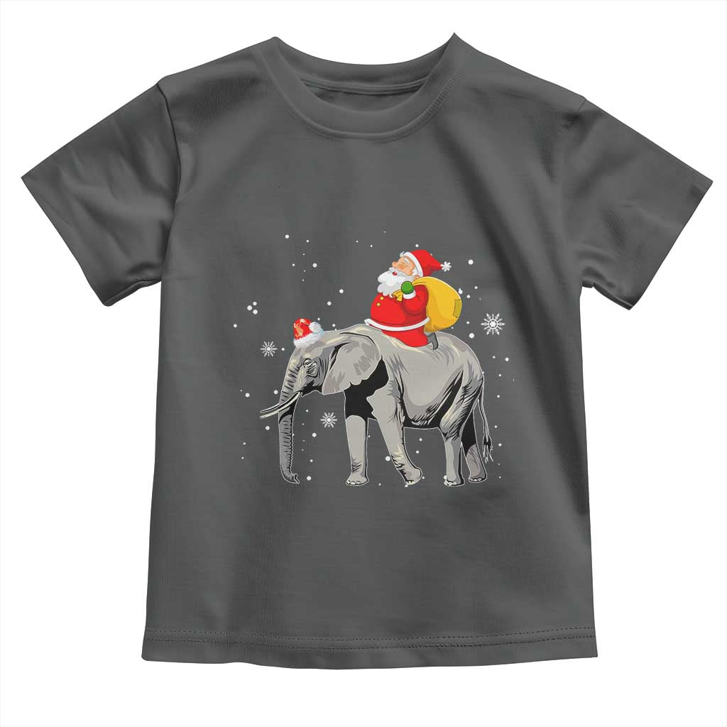 Christmas Santa Riding Elephant Toddler T Shirt Xmas Tree Light Funny Festive