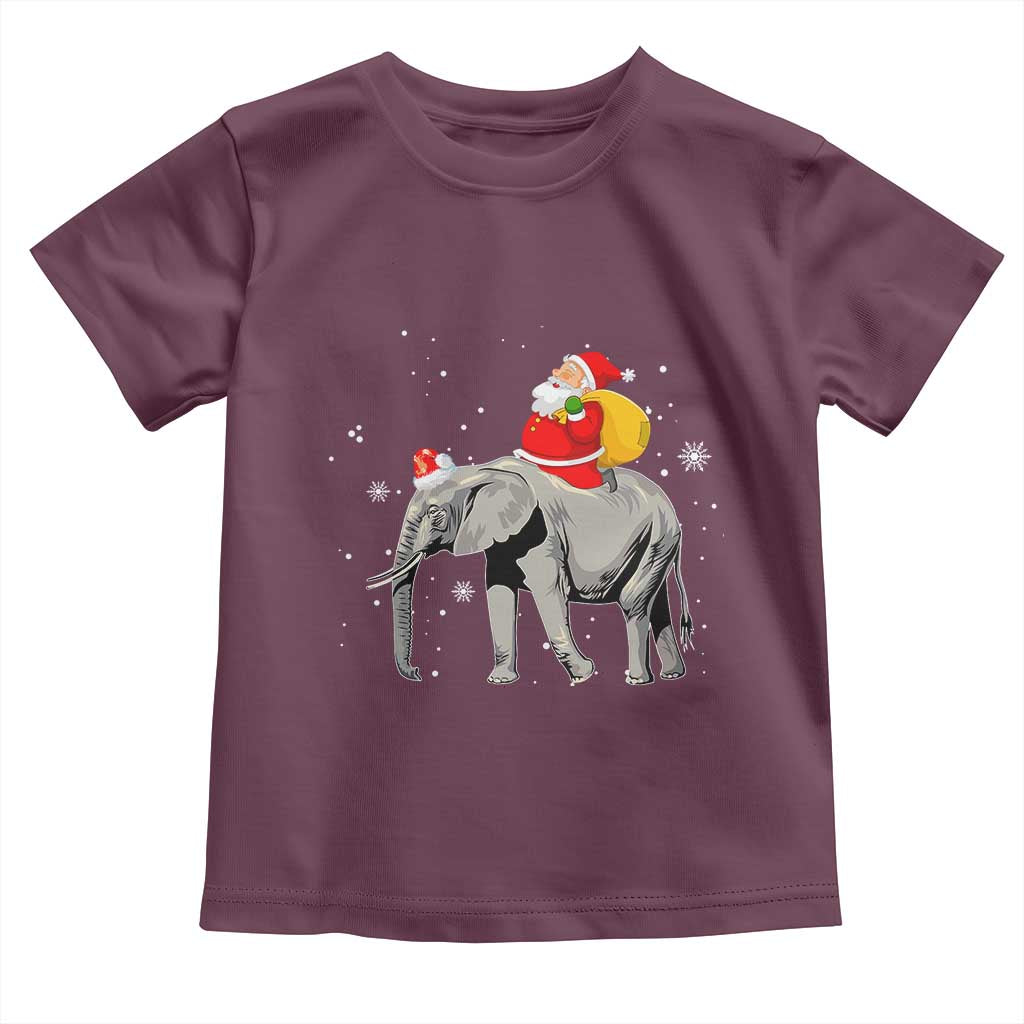 Christmas Santa Riding Elephant Toddler T Shirt Xmas Tree Light Funny Festive