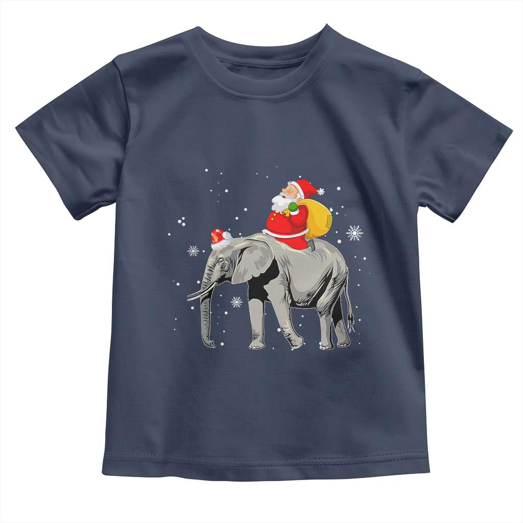 Christmas Santa Riding Elephant Toddler T Shirt Xmas Tree Light Funny Festive