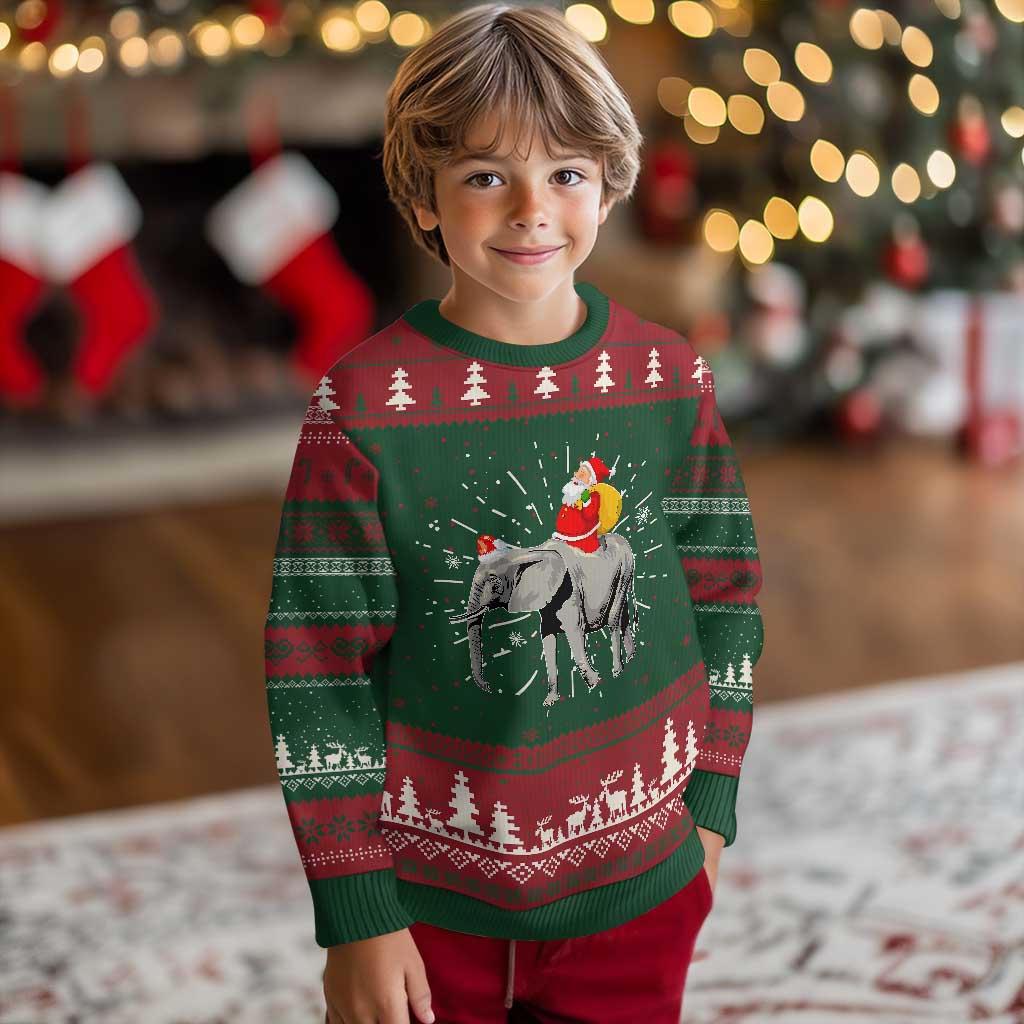 Xmas Santa Riding Elephant Ugly Christmas Sweater Xmas Tree Light Funny Festive - Wonder Print Shop