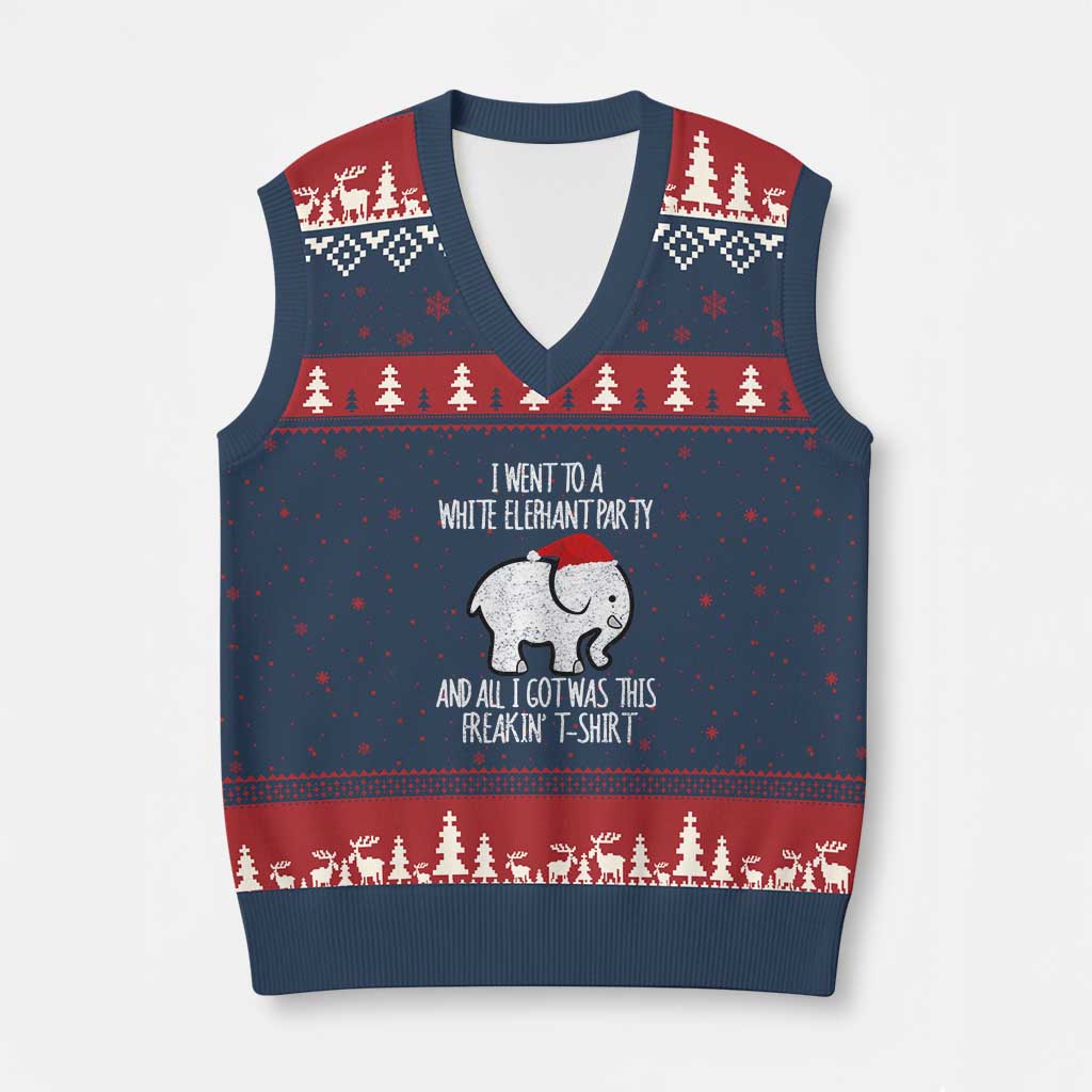 Funny White Elephant Xmas V-Neck Knit Sweater Vest I Went To A White Party And Got This Gift Exchange - Wonder Print Shop