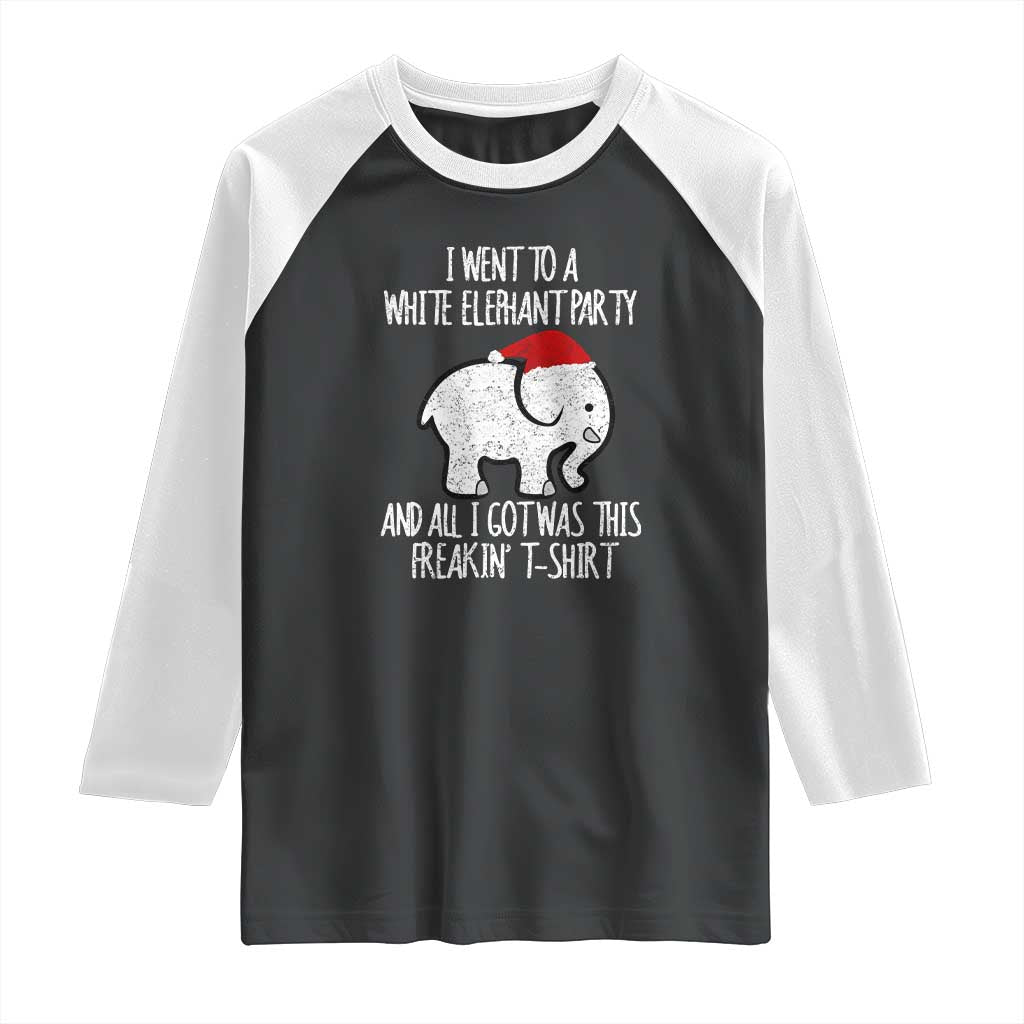 Funny White Elephant Christmas Raglan Shirt I Went To A White Party And Got This Gift Exchange