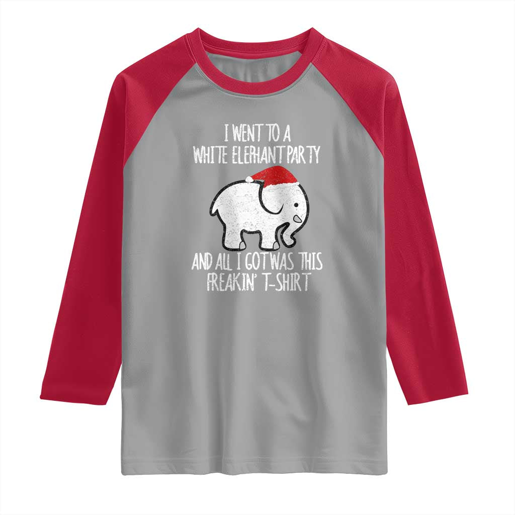 Funny White Elephant Christmas Raglan Shirt I Went To A White Party And Got This Gift Exchange