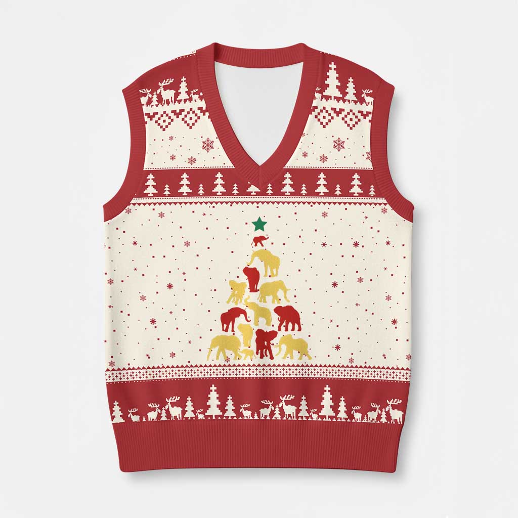 South Africa Elephant Xmas Tree V-Neck Knit Sweater Vest Safari Animals Xmas - Wonder Print Shop