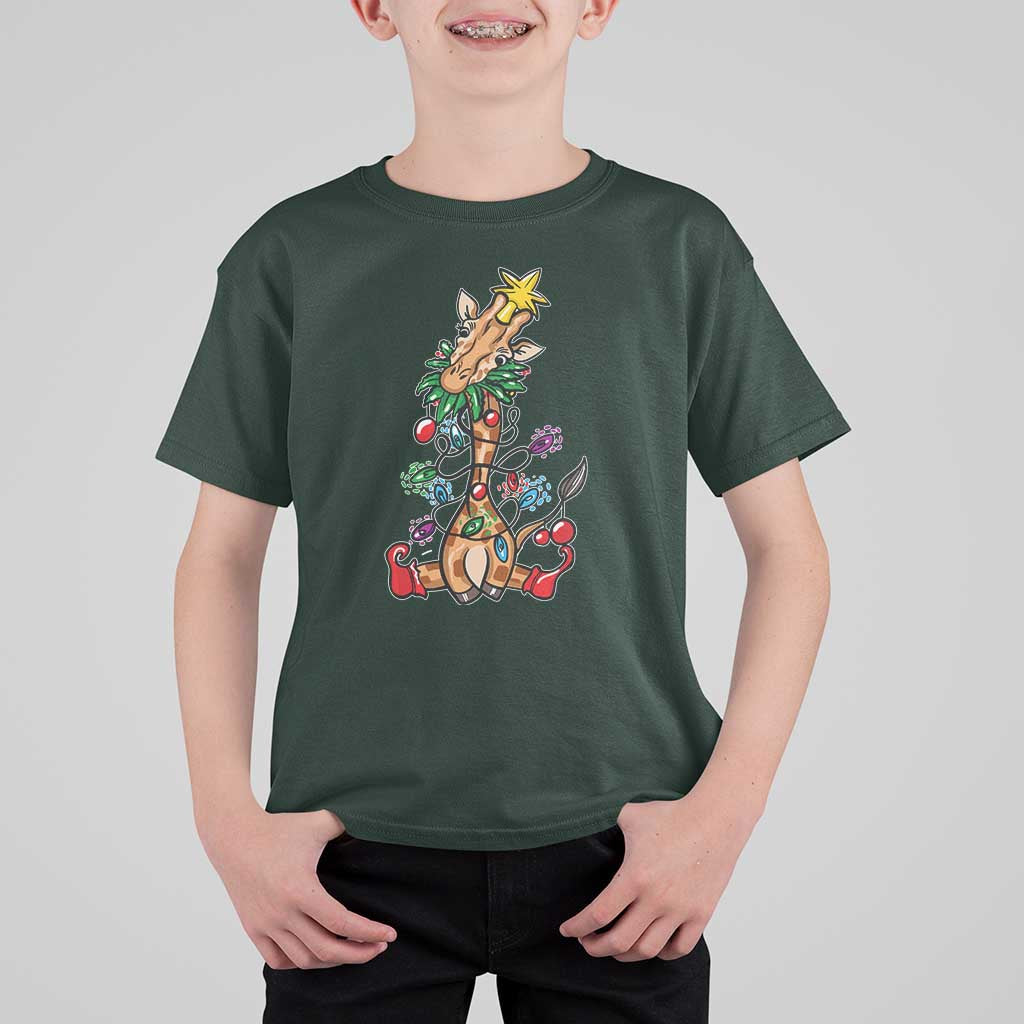 Giraffe Christmas Tree T Shirt For Kid Funny Xmas Giraffes Lover Gift - Wonder Print Shop