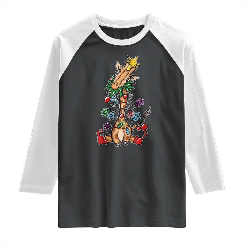 Giraffe Christmas Tree Raglan Shirt Funny Xmas Giraffes Lover Gift