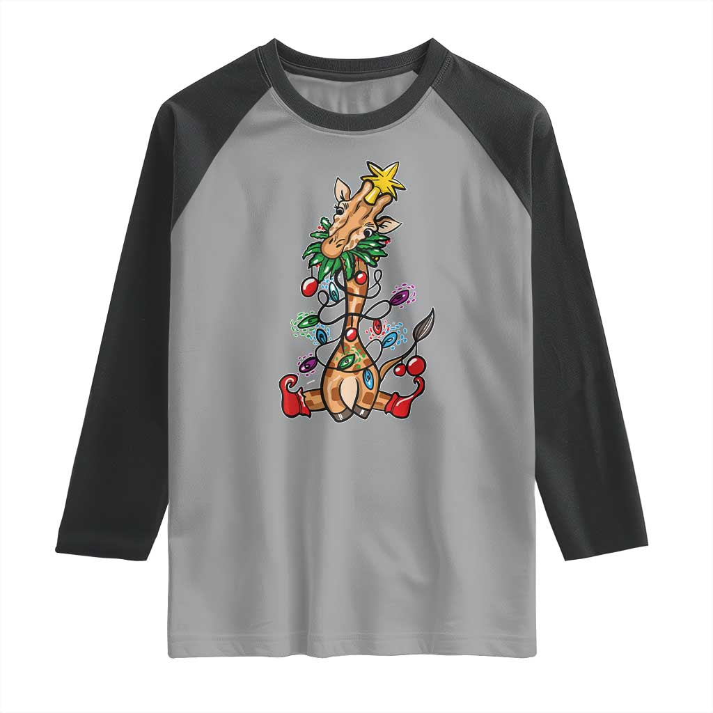 Giraffe Christmas Tree Raglan Shirt Funny Xmas Giraffes Lover Gift