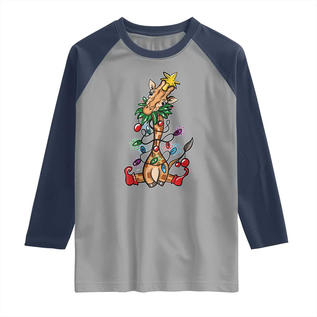 Giraffe Christmas Tree Raglan Shirt Funny Xmas Giraffes Lover Gift