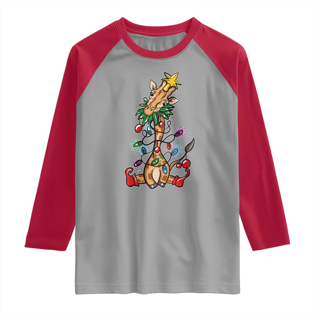 Giraffe Christmas Tree Raglan Shirt Funny Xmas Giraffes Lover Gift