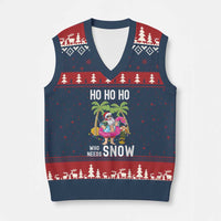 Tropical Beachy Xmas V-Neck Knit Sweater Vest Ho Ho Ho Who Needs Snow Santa Xmas In Hawaii Palm Tree - Wonder Print Shop