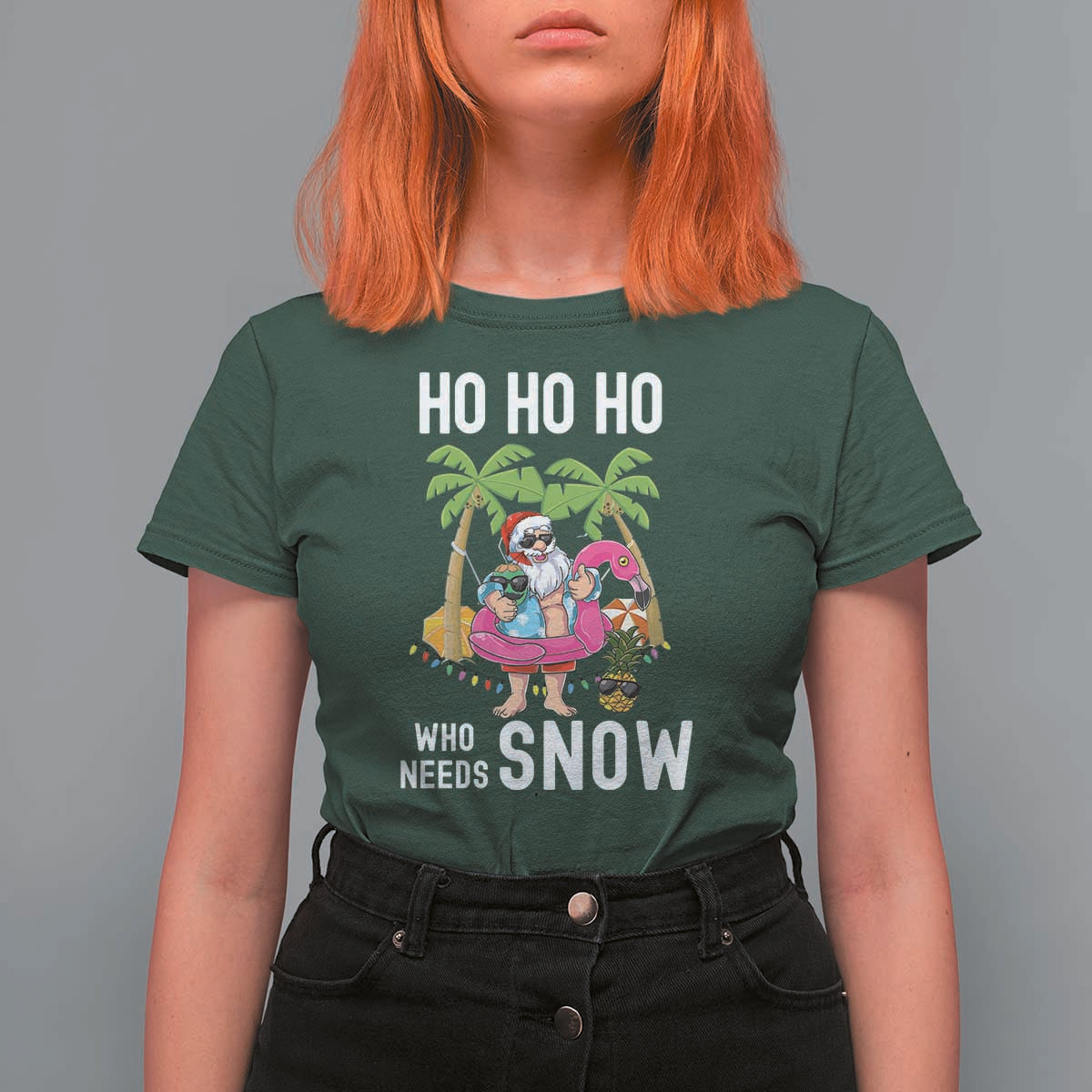 Tropical Beachy Christmas T Shirt For Women Ho Ho Ho Who Needs Snow Santa Xmas In Hawaii Palm Tree - Wonder Print Shop