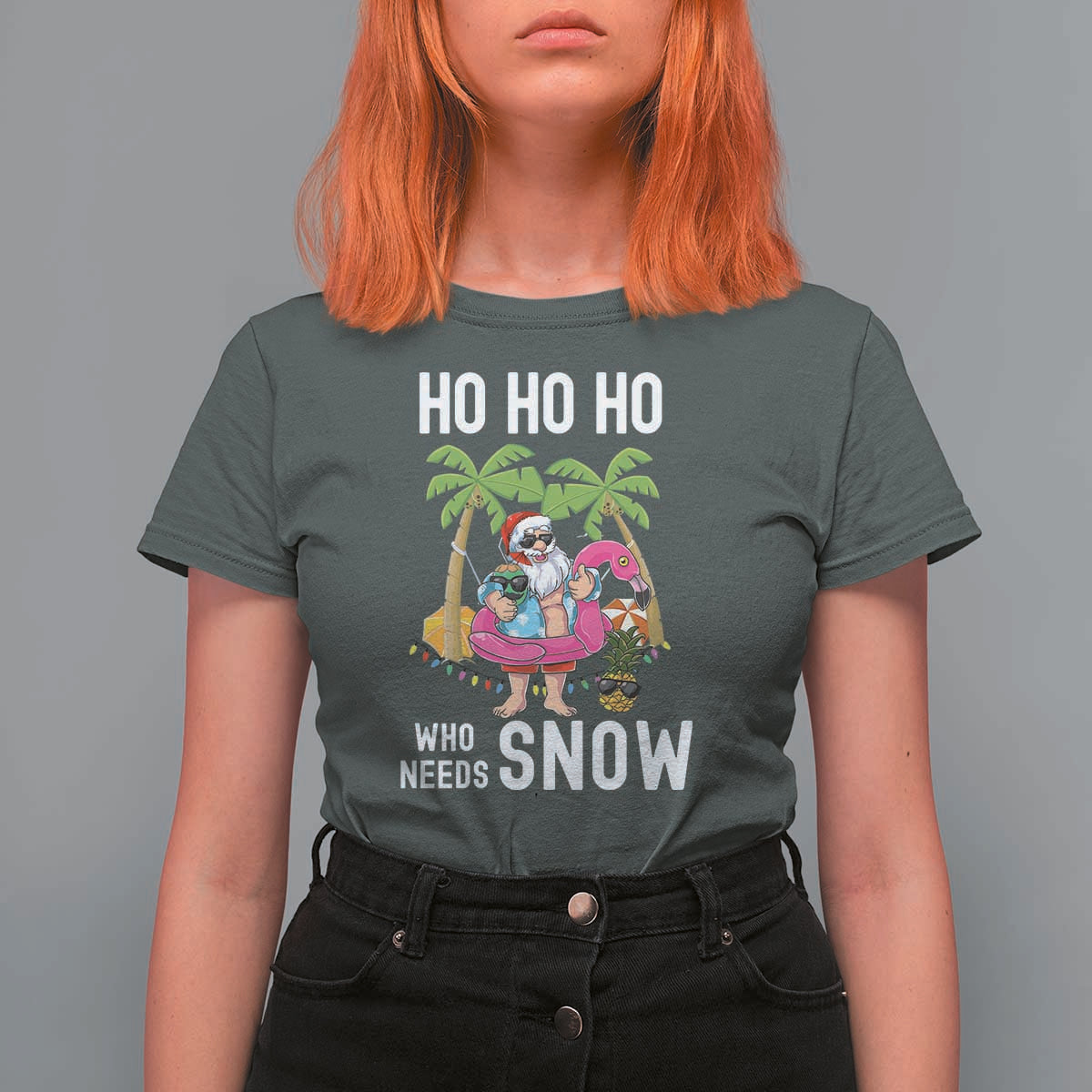 Tropical Beachy Christmas T Shirt For Women Ho Ho Ho Who Needs Snow Santa Xmas In Hawaii Palm Tree - Wonder Print Shop