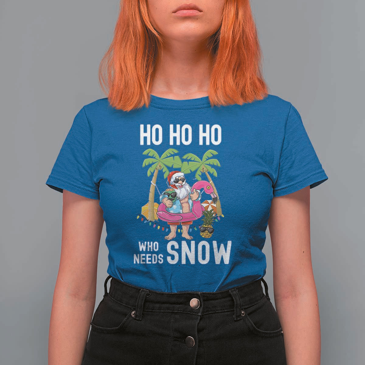 Tropical Beachy Christmas T Shirt For Women Ho Ho Ho Who Needs Snow Santa Xmas In Hawaii Palm Tree - Wonder Print Shop