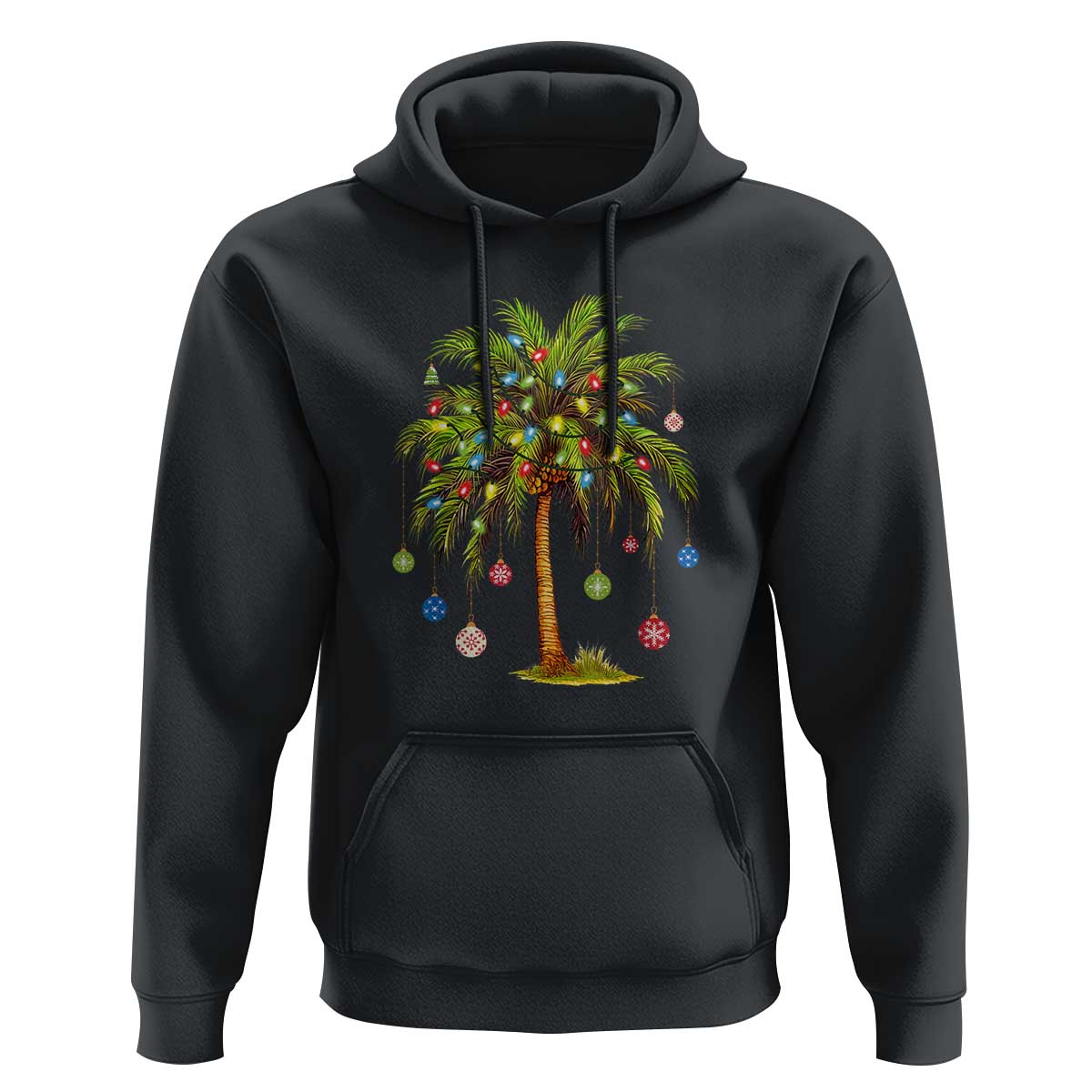 Christmas Palm Tree Hoodie Xmas Lights Tropical Hawaiian Holidays