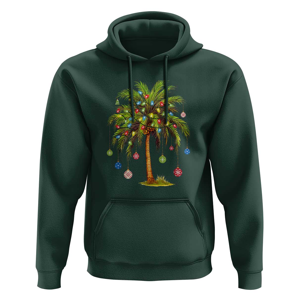 Christmas Palm Tree Hoodie Xmas Lights Tropical Hawaiian Holidays