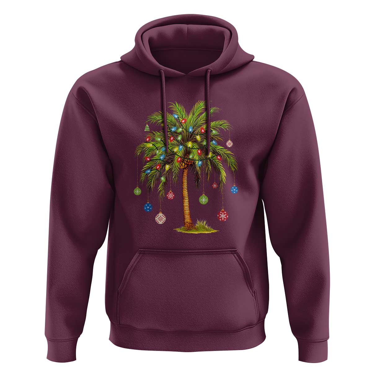 Christmas Palm Tree Hoodie Xmas Lights Tropical Hawaiian Holidays